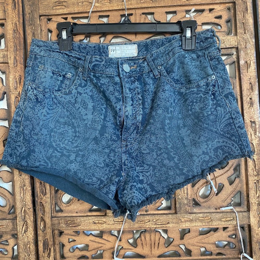 Free People Paisley Distressed Denim shorts